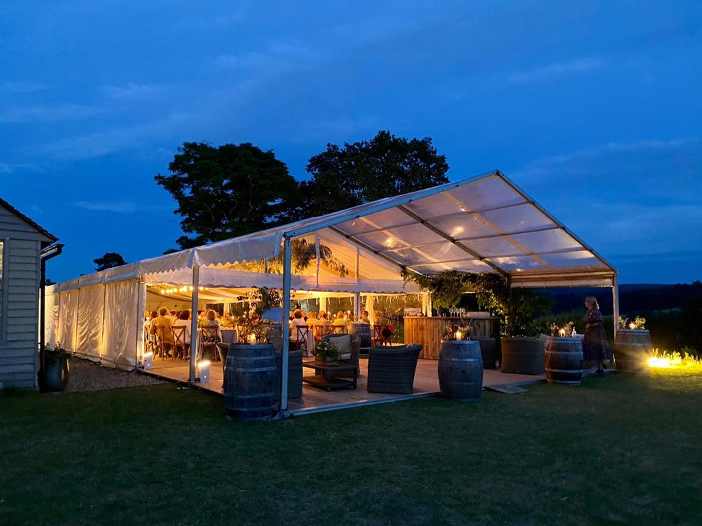 Clear span party marquee in Surrey